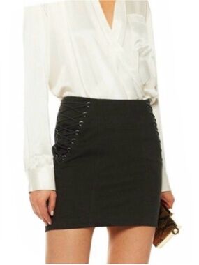 High-Waist Black Lace-Up Mini Skirt
